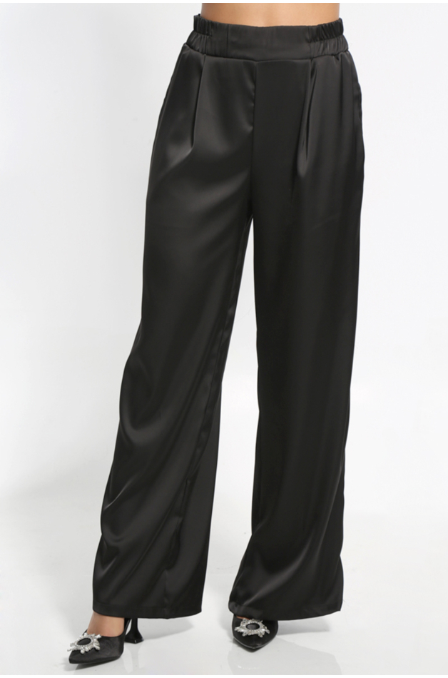 WIDE BLACK SATIN PANTS