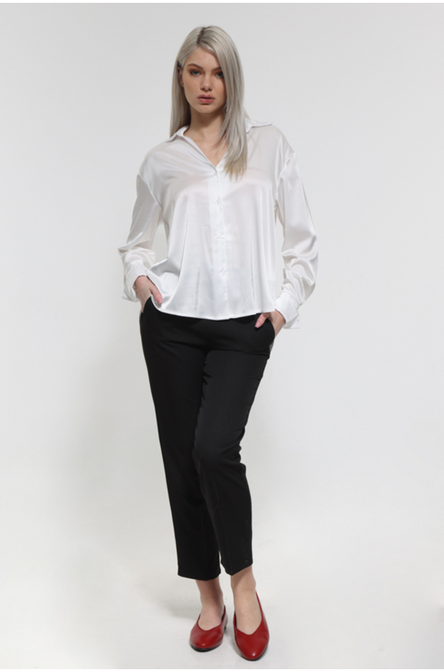 WHITE SATIN LONG SLEEVE SHIRT