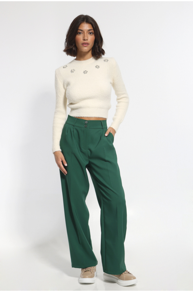 GREEN WIDE PANTS WITH BUTTONS