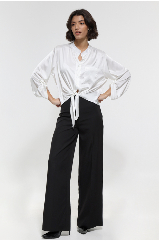 LONG SLEEVE SATIN SHIRT IN WHITE COLOR