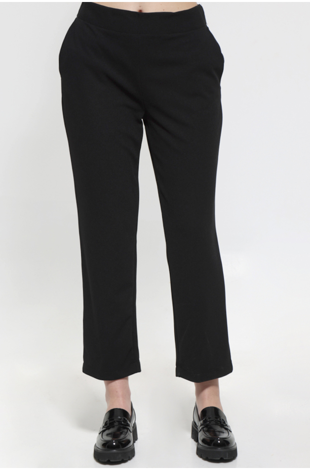 BLACK STRAIGHT LINED TROUSERS WITH LAPEL