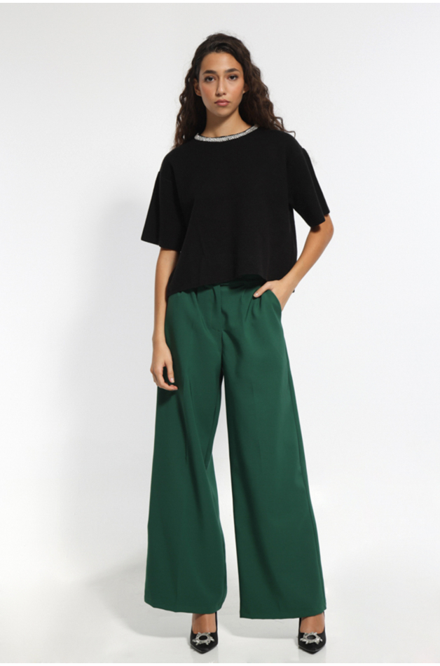 GREEN WIDE PANTS WITH POCKETS