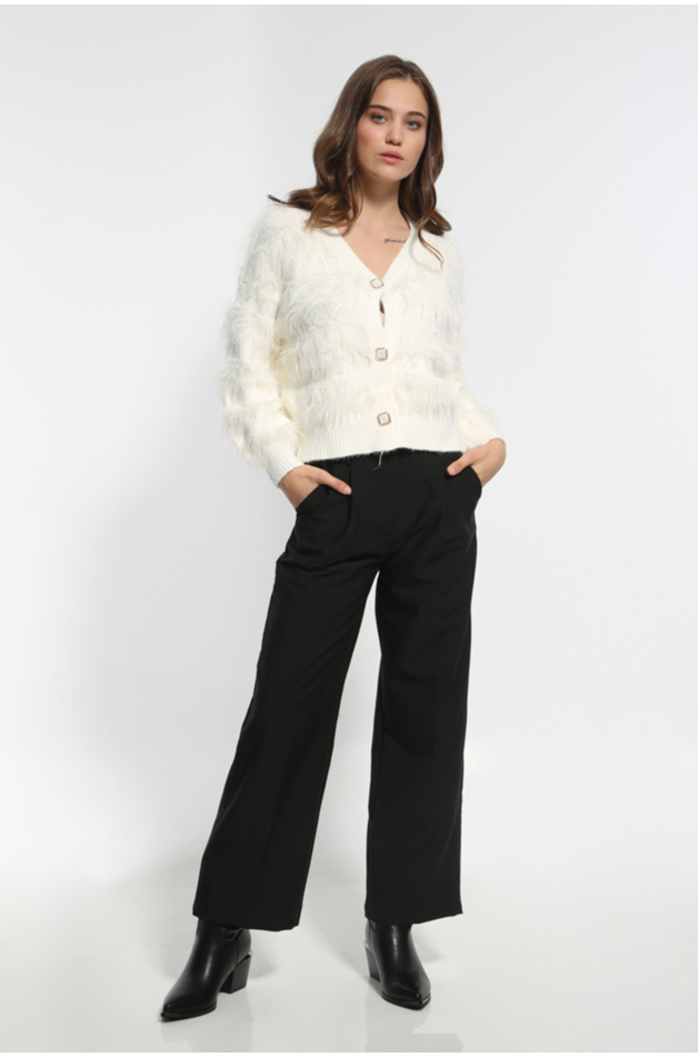 WHITE KNIT JACKET WITH GOLDEN BUTTONS