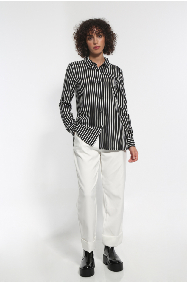 STRIPE LONG SLEEVE SHIRT WITH BLACK BUTTONS