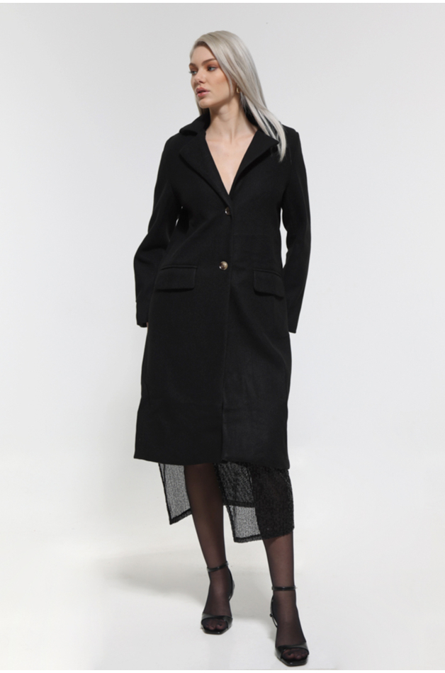 BLACK LONG COAT WITH POCKETS