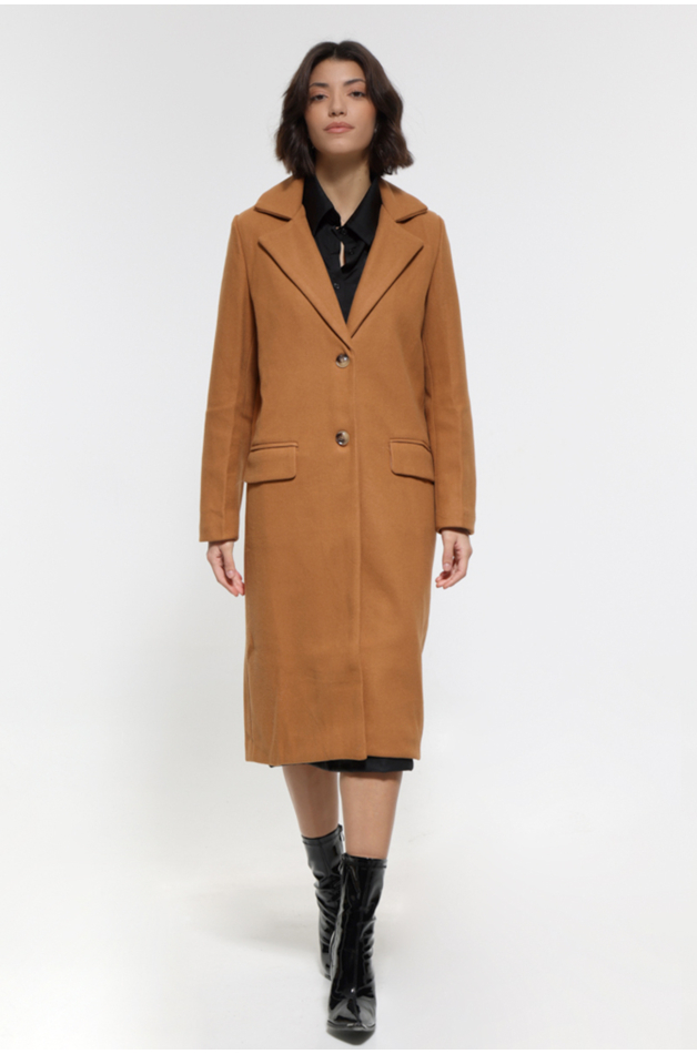 CAMEL LONG COAT WITH POCKETS