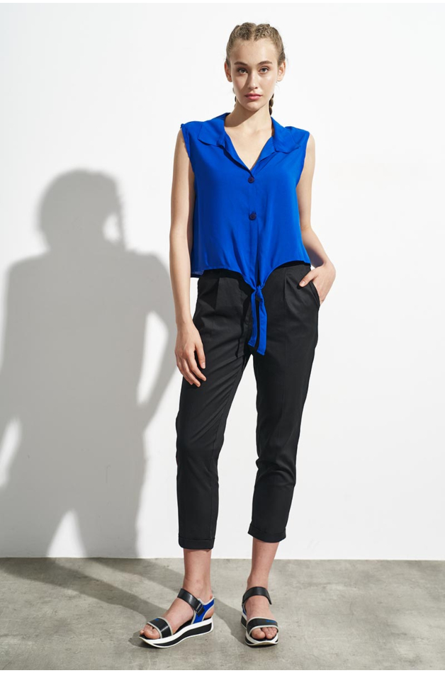 CROPPED TROUSERS, WITH TUCKS, COTTON
